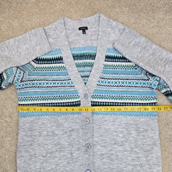 Talbots Fair Isle Cardigan Sweater Women's Size Large V-Neck Gray Blue Green - Picture 5 of 8